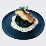 Grilled Sea Bass with Spinach and White Wine Cream Sauce